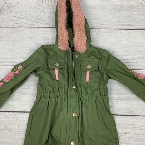 Little Lass infant jacket floral embroidered Faux fur hood